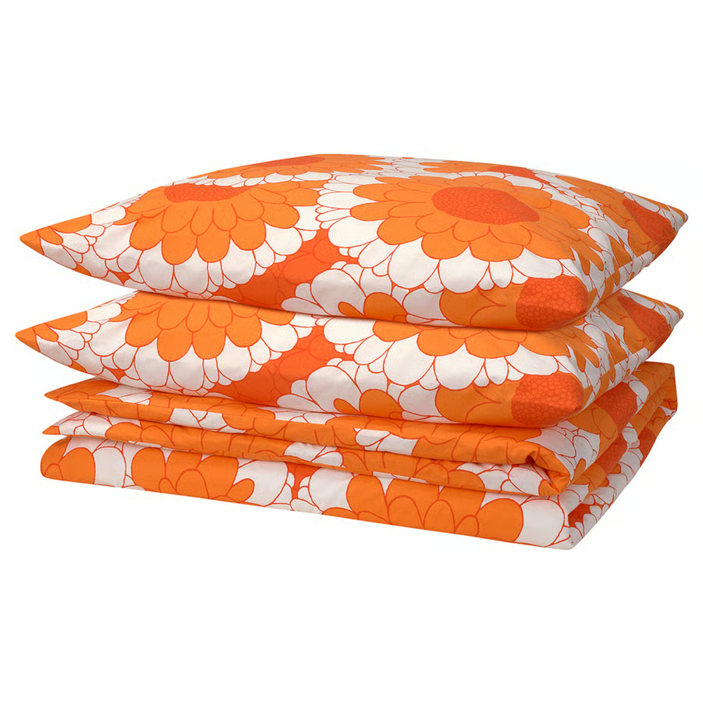IKEA KRANSMALVA Duvet Cover & Pillowcase, Orange, Full/Queen (505.720.30) NEW